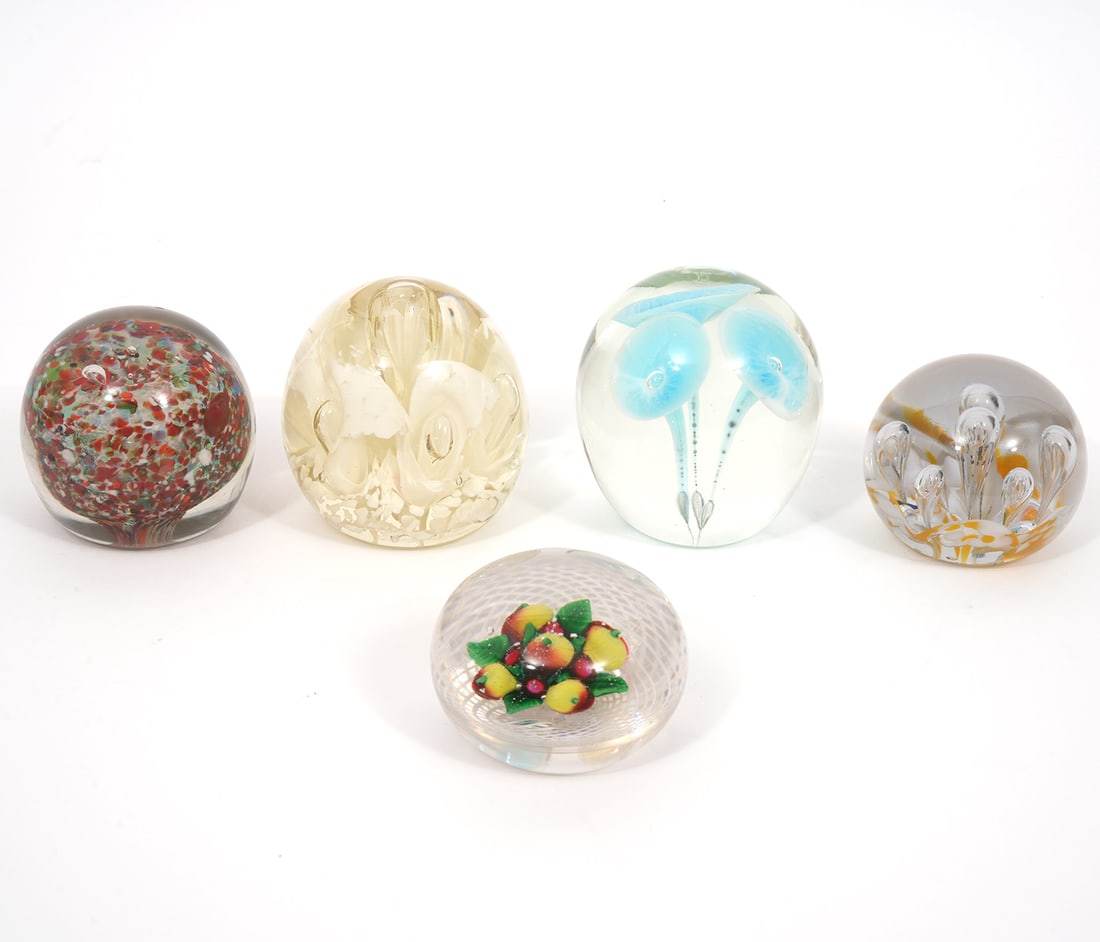 Group of Five Art Glass Paperweights (1 of 7)