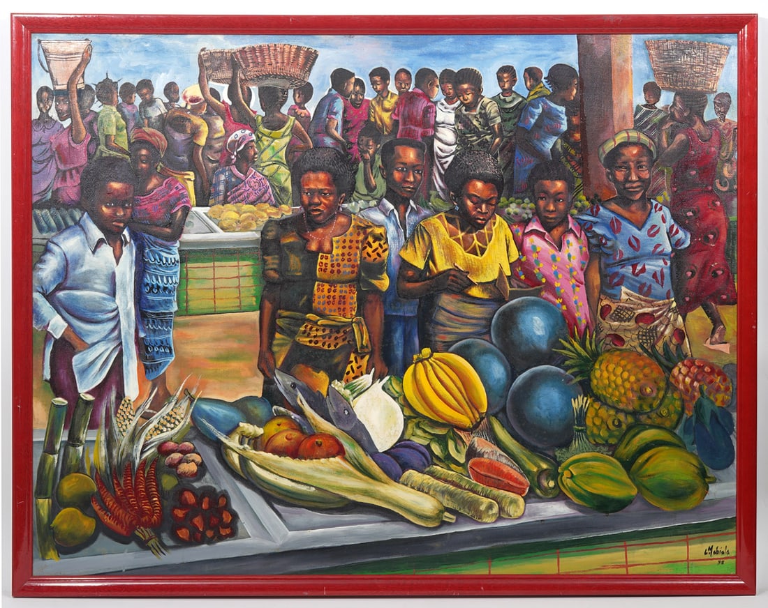 Signed Congolese Oil on Canvas Painting (1 of 7)