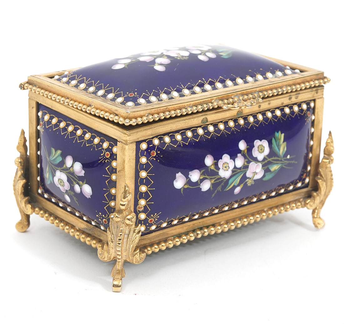 French Enamel Gilt Metal Jewelry Casket Box (1 of 9)