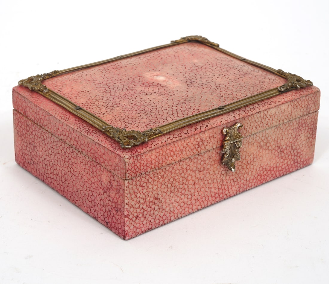 English Pink Shagreen & Bronze Jewelry Box (1 of 12)