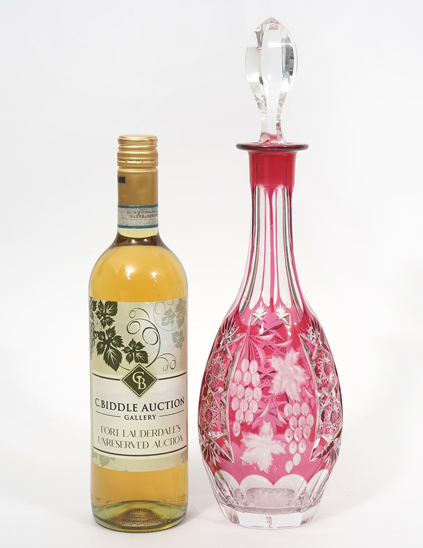 Cranberry Cut-to-Clear Crystal Decanter (1 of 6)