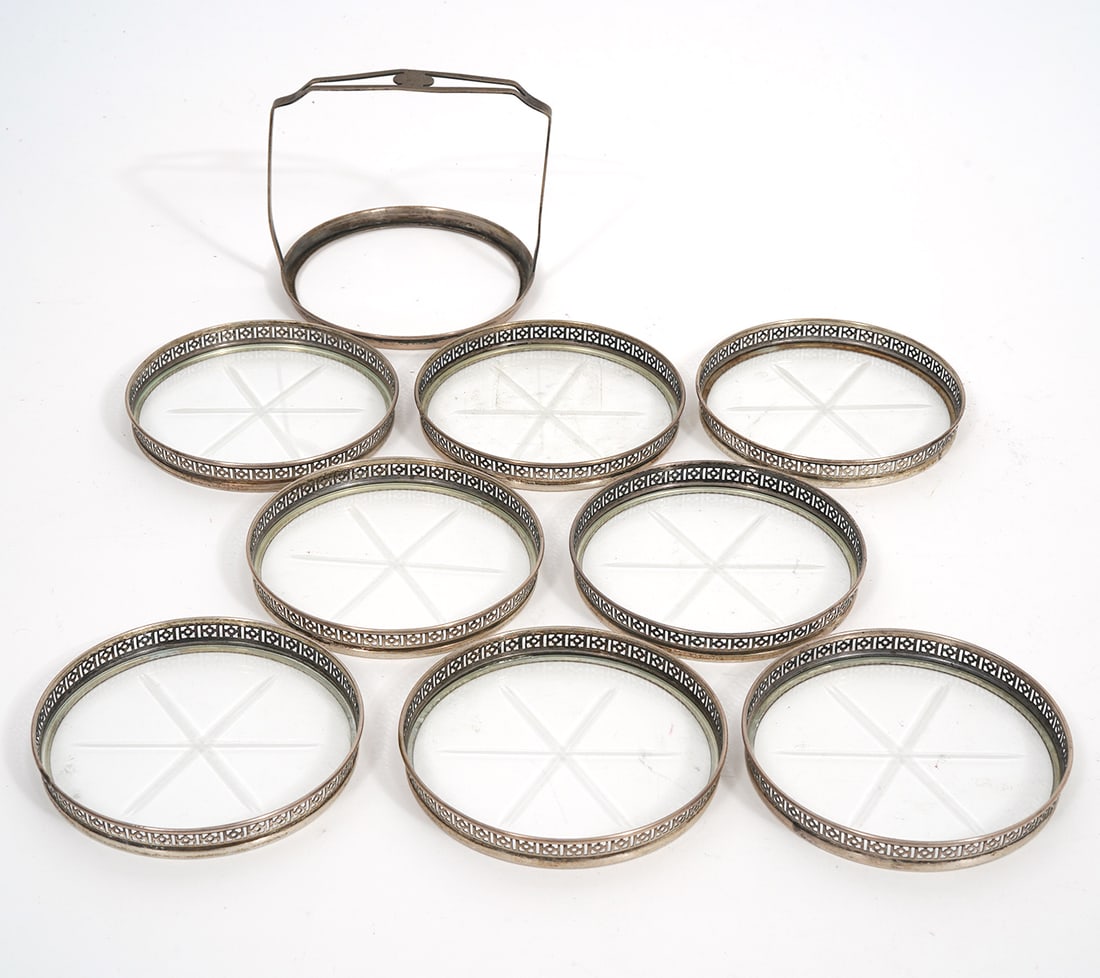 Webster Sterling Rim Crystal Coaster Set 8pc (1 of 6)
