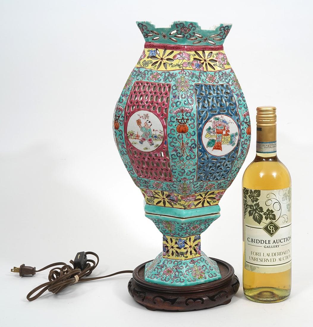 Chinese Famille Rose Porcelain Lantern Lamp (1 of 8)