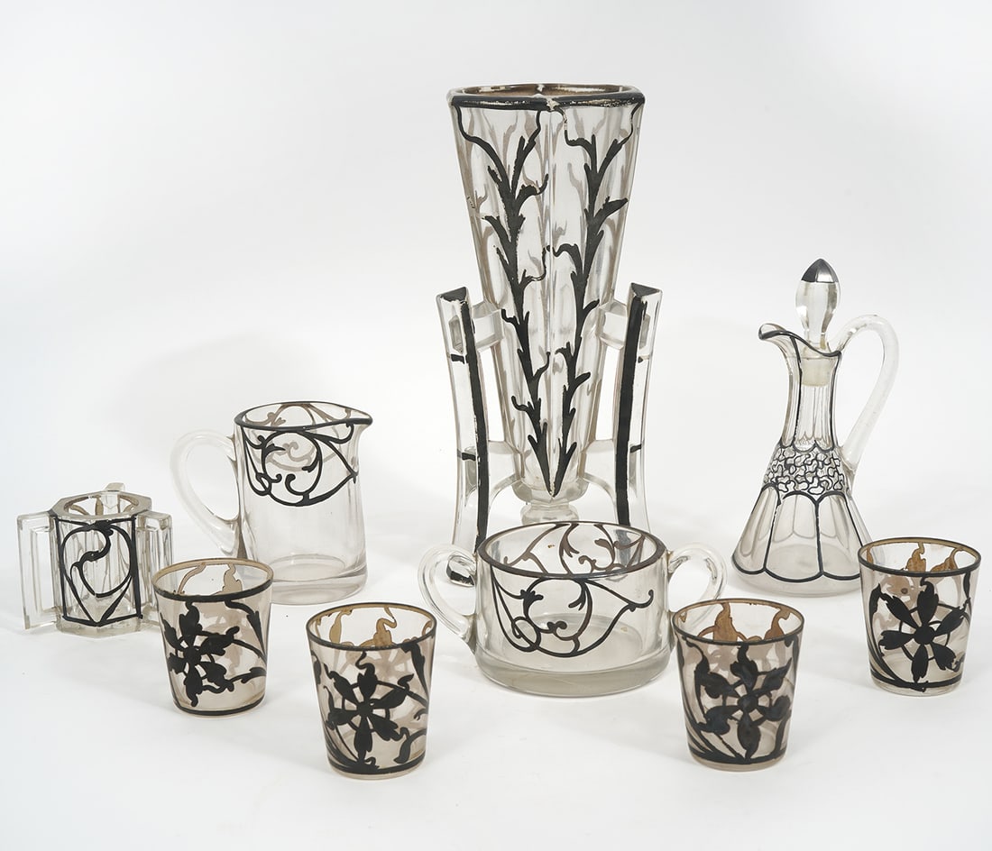 Manganese Glass Silver Overlay 9Pc Group (1 of 10)