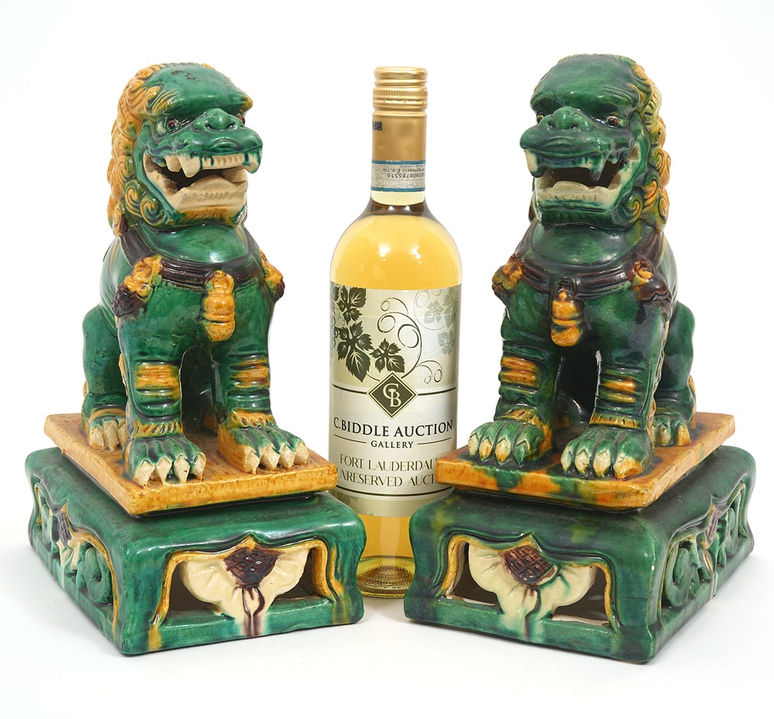 Pair of Chinese Sancai Glazed Ceramic Foo Dogs (1 of 10)