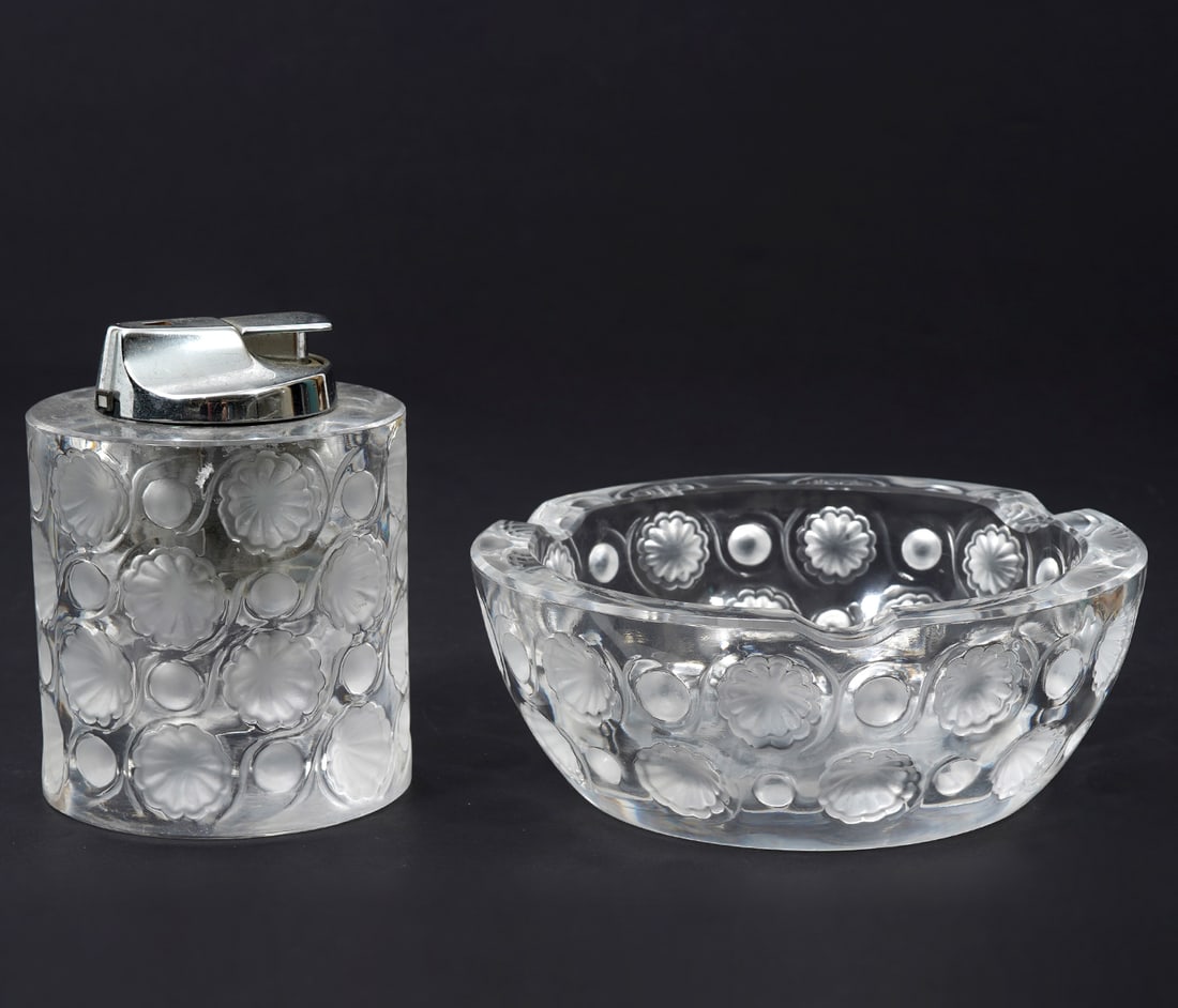 Lalique "Tokyo" Crystal Ashtray and Table Lighter (1 of 7)