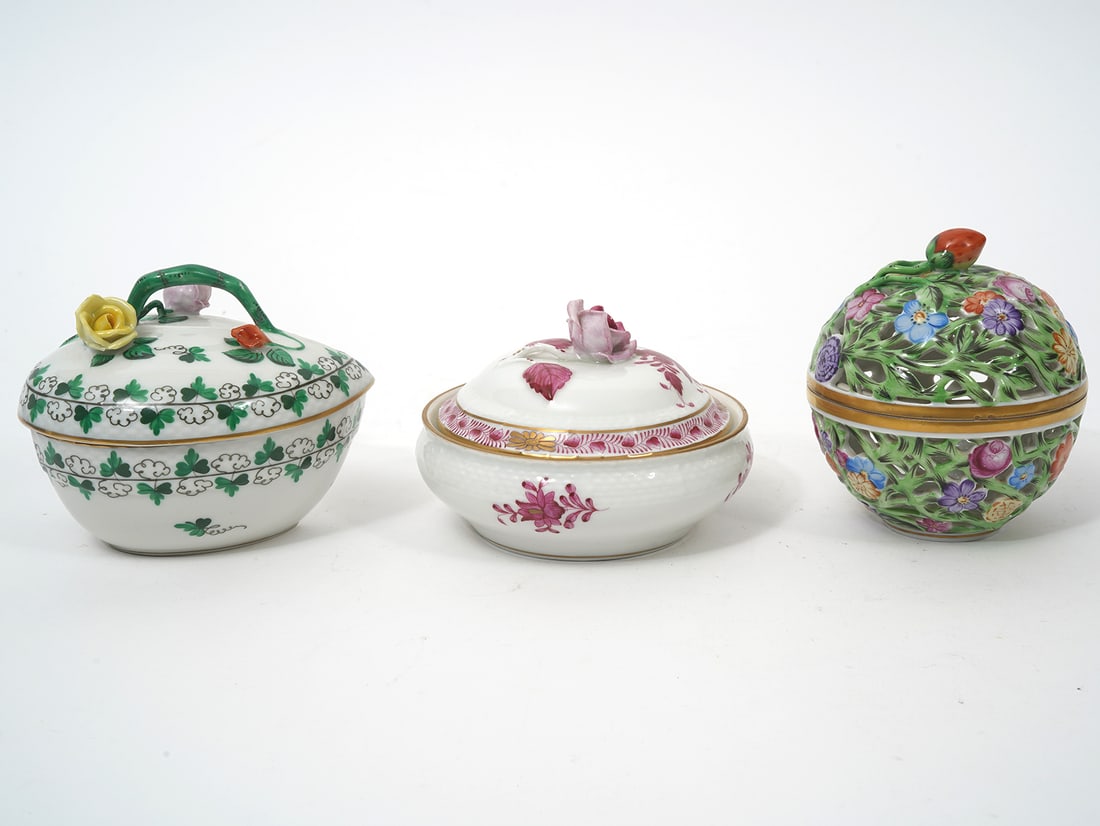 3 Assorted Herend Porcelain Lidded Trinket Boxes (1 of 12)