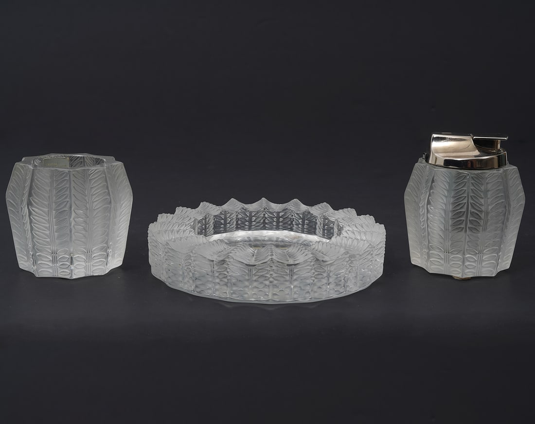 Lalique 'Jamaique' Ashtray, Lighter, Cigarette Cup (1 of 8)