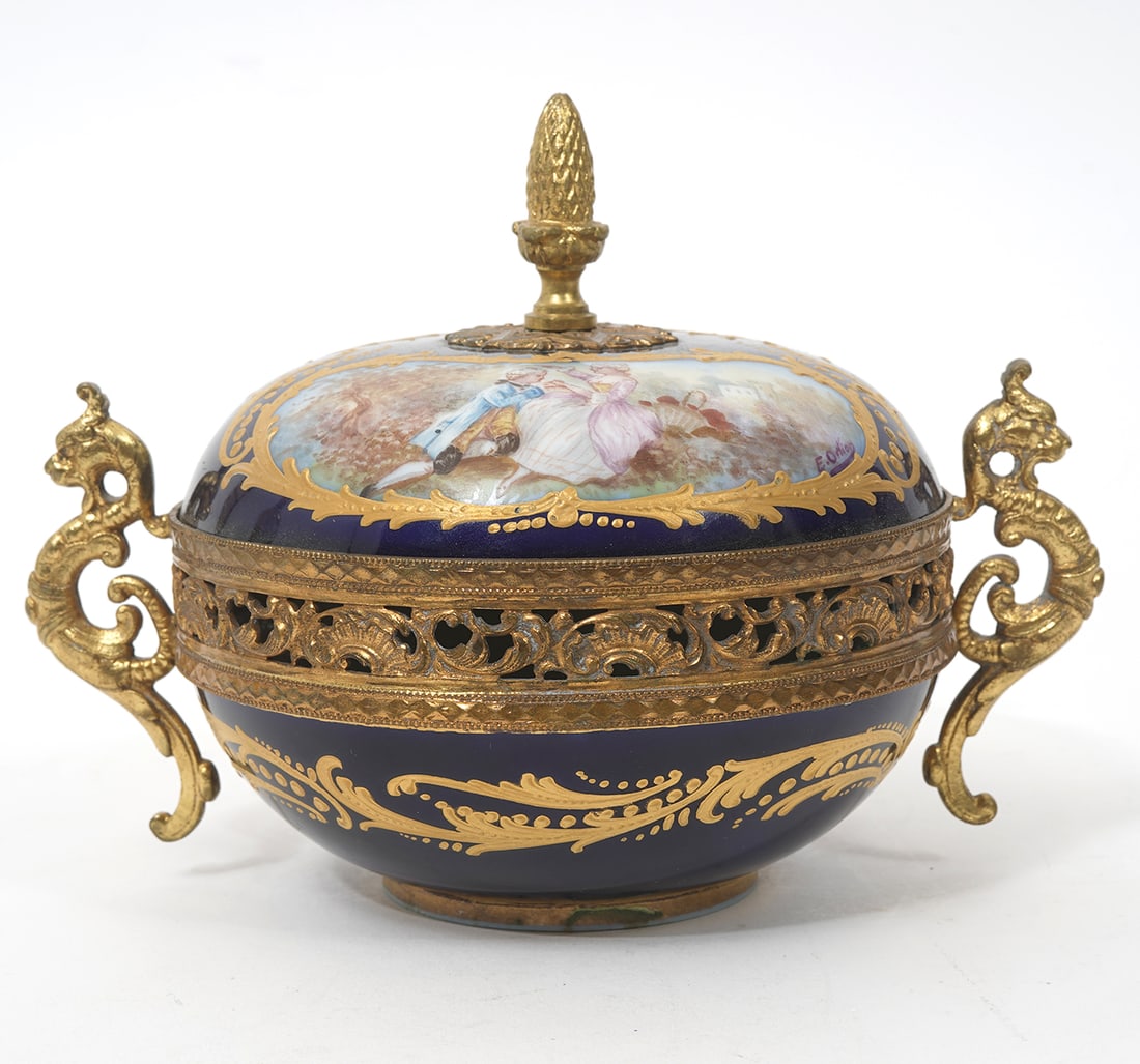 Sevres Cobalt Gilt Covered Candy Dish (1 of 10)