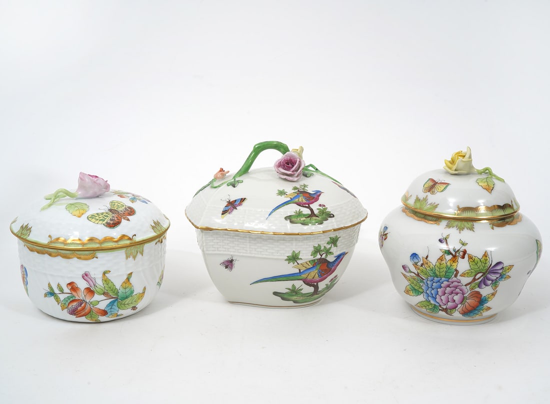 3 Herend Rothschild Bird Covered Bowls (1 of 8)