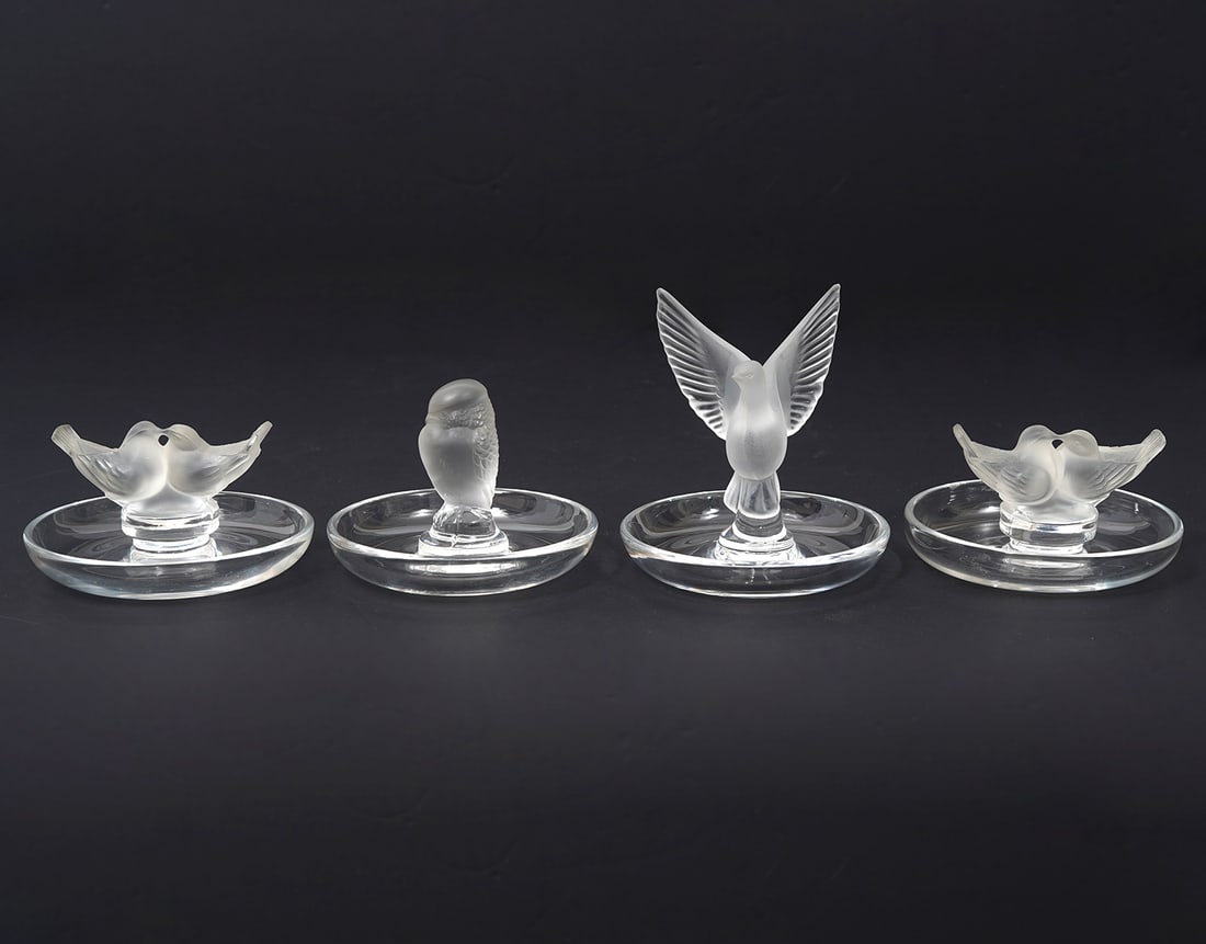 Four Lalique Frosted Crystal Bird Ring Dishes (1 of 8)