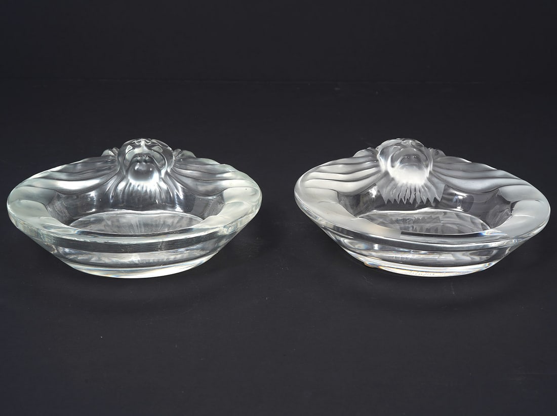 Two Lalique Lion Head Crystal Ashtrays (1 of 5)