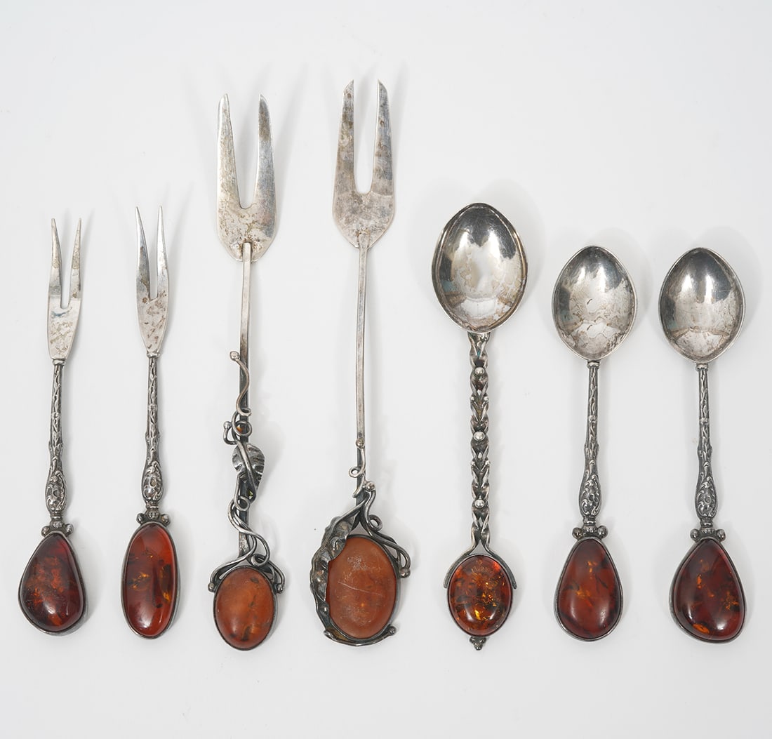 Sterling Silver & Amber Cocktail Forks and Spoons (1 of 8)