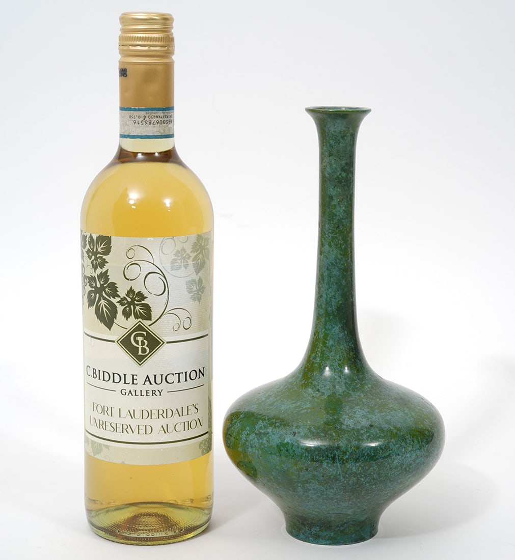 Chinese Green Enameled Copper Bottle Vase (1 of 8)