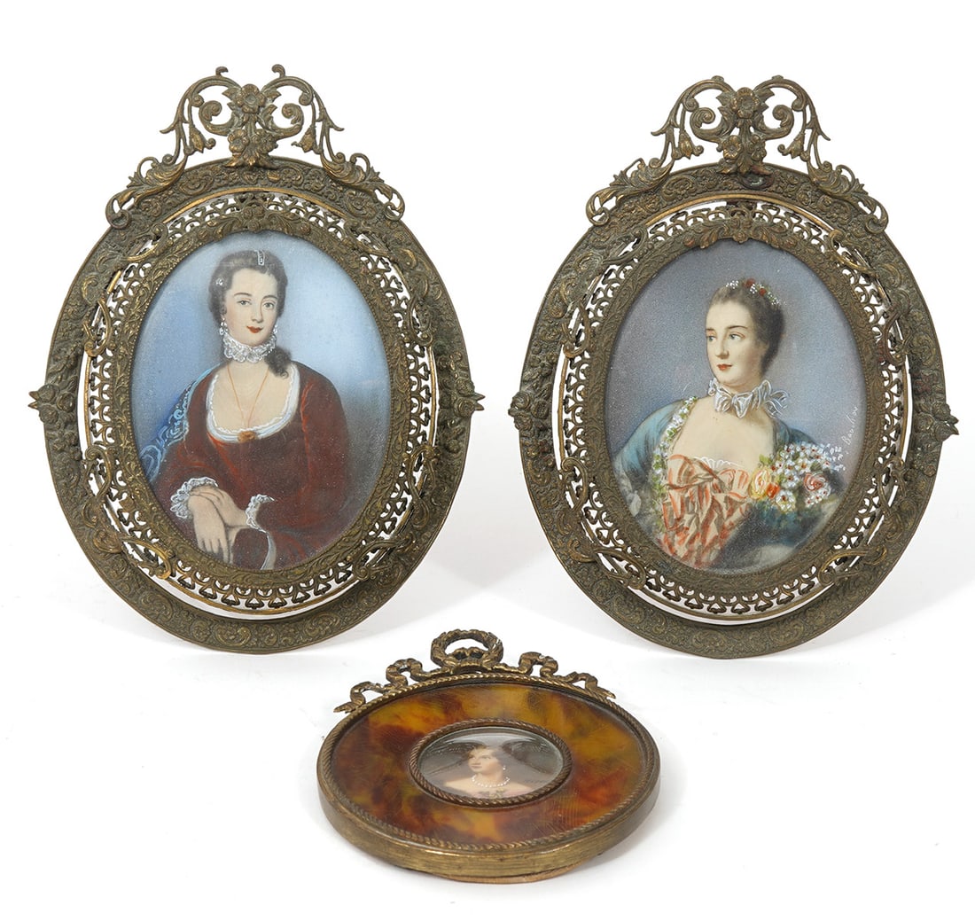 Three Hand-Painted Metal Framed Portraits (1 of 9)