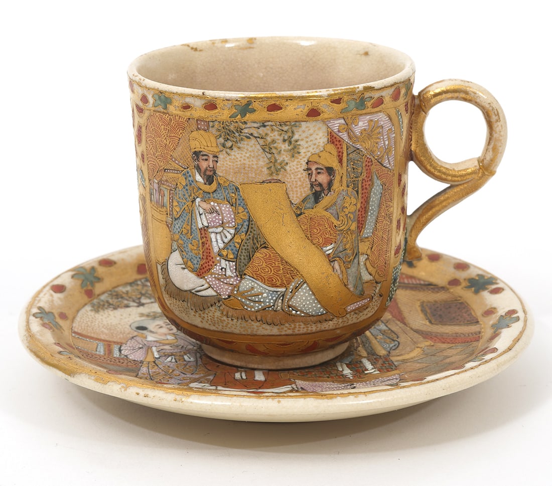 Japanese Satsuma Cup and Saucer (1 of 8)