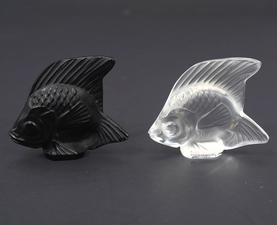 Lalique Black Crystal Fish and Clear Crystal Fish (1 of 4)