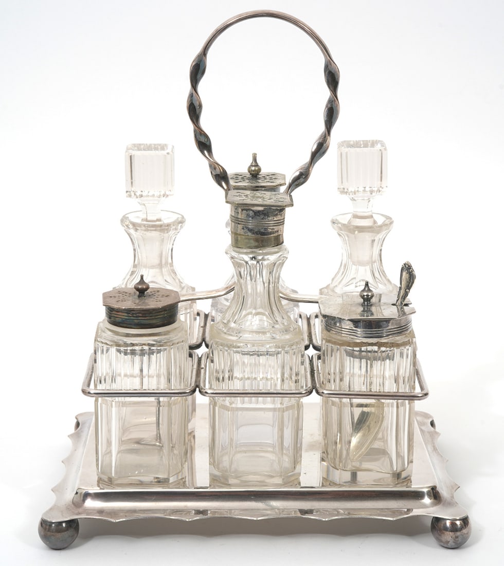 English Silver-Plate & Glass 6Pc Cruet Set (1 of 12)