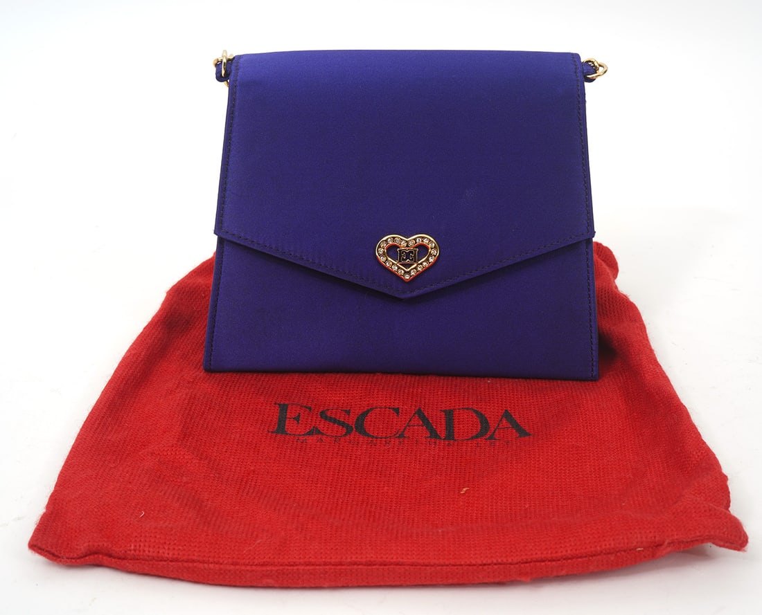 Escada Blue Silk Handbag Gold Tone Chain & Accents (1 of 10)