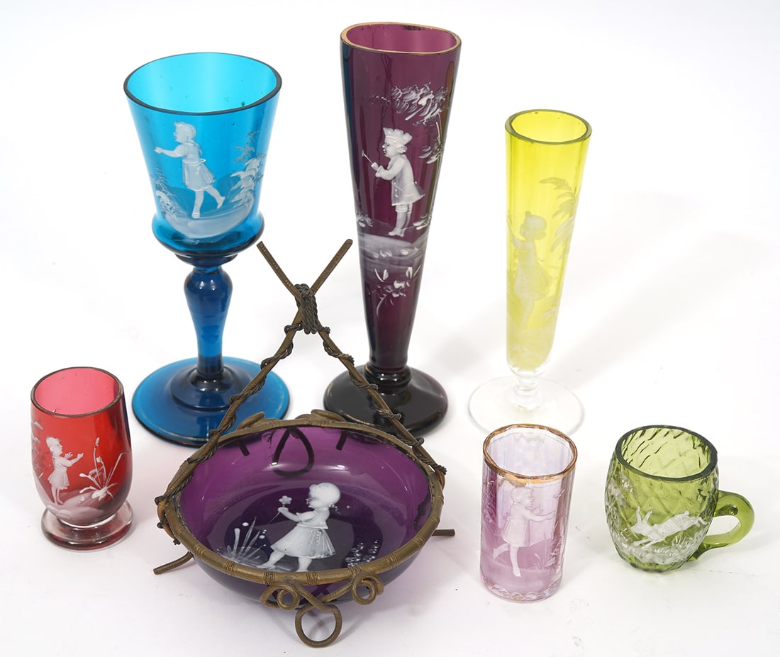 7 Pc Mary Gregory Enameled Glass Objects (1 of 7)