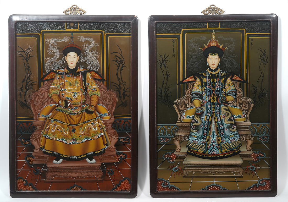 Pair of Reverse Painted Glass Ancestor Portraits (1 of 8)