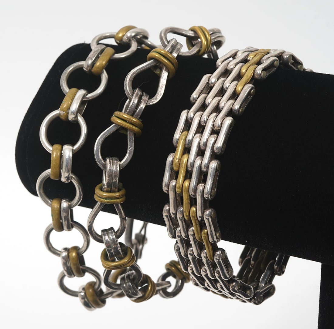 Three Mexican Sterling & Bronze Link Bracelets (1 of 9)