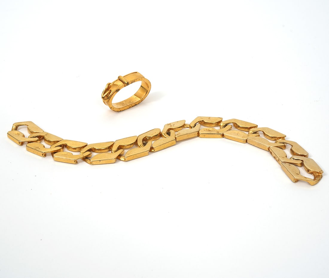 Hermes Scarf Clip & Gold-Tone Link Bracelet (1 of 8)