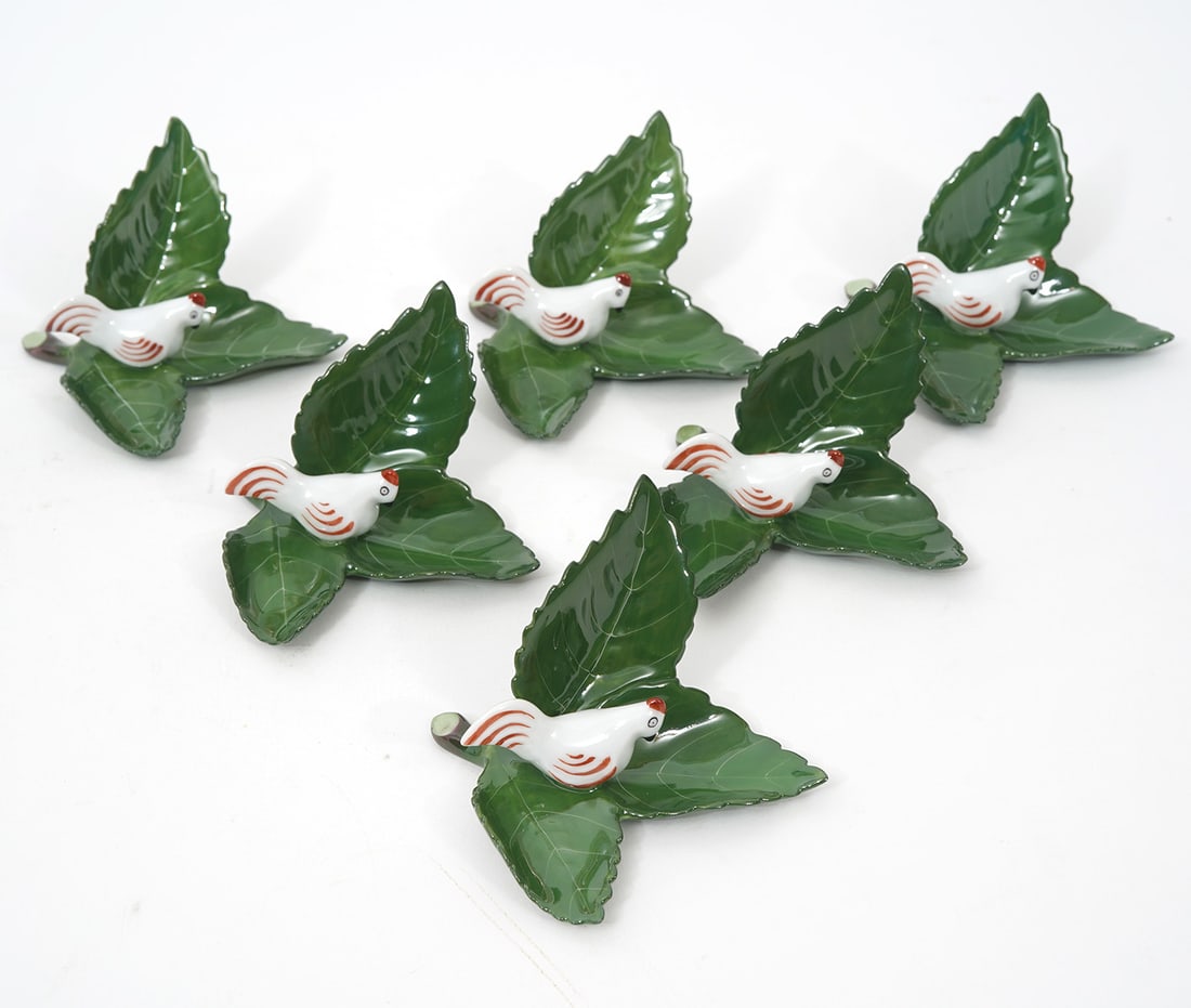 6 Herend Porcelain Leaf & Chicken Card Holders (1 of 6)