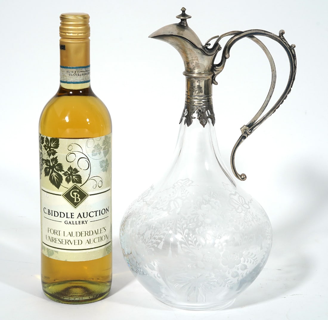 Italian 800 Silver Mounted Etched Glass Claret Jug (1 of 7)
