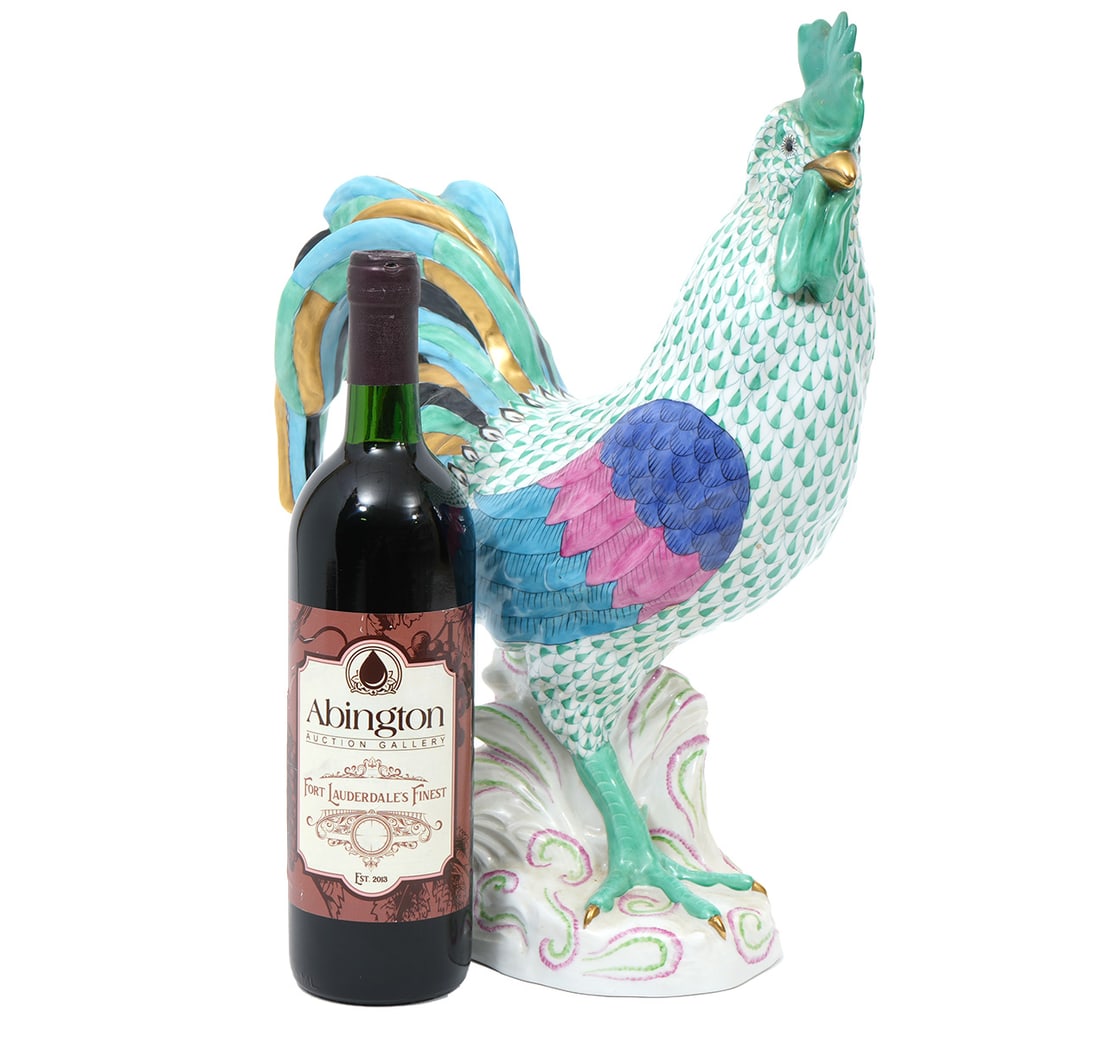 Large Herend Porcelain Green Fishnet Rooster (1 of 6)