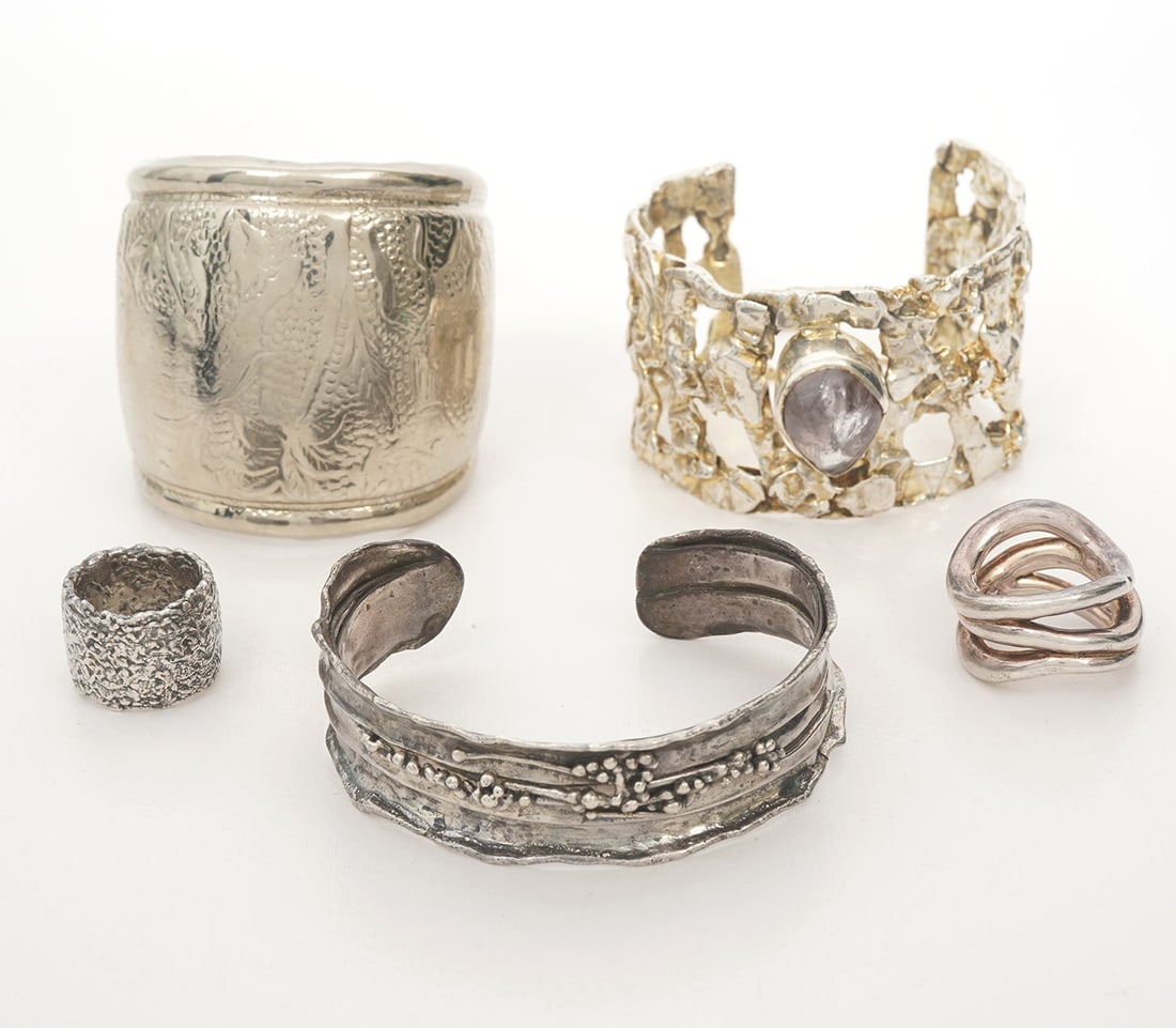 Three Cuff Bracelets & Two Sterling Rings (1 of 10)