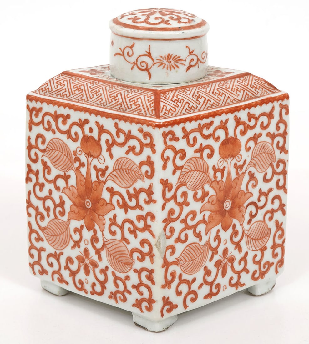 Chinese Orange Floral Porcelain Tea Caddy (1 of 7)
