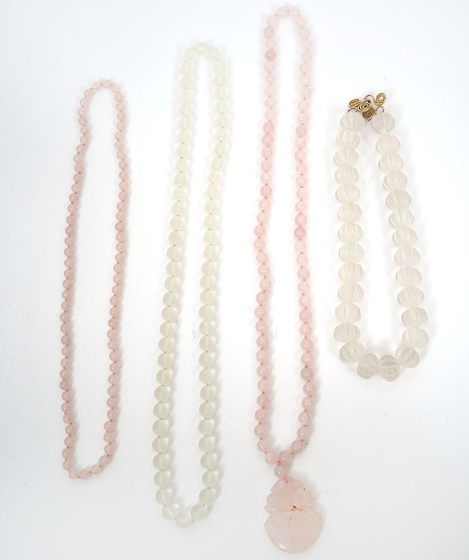 Two Rose Quartz & Two Camphor Glass Necklaces (1 of 6)