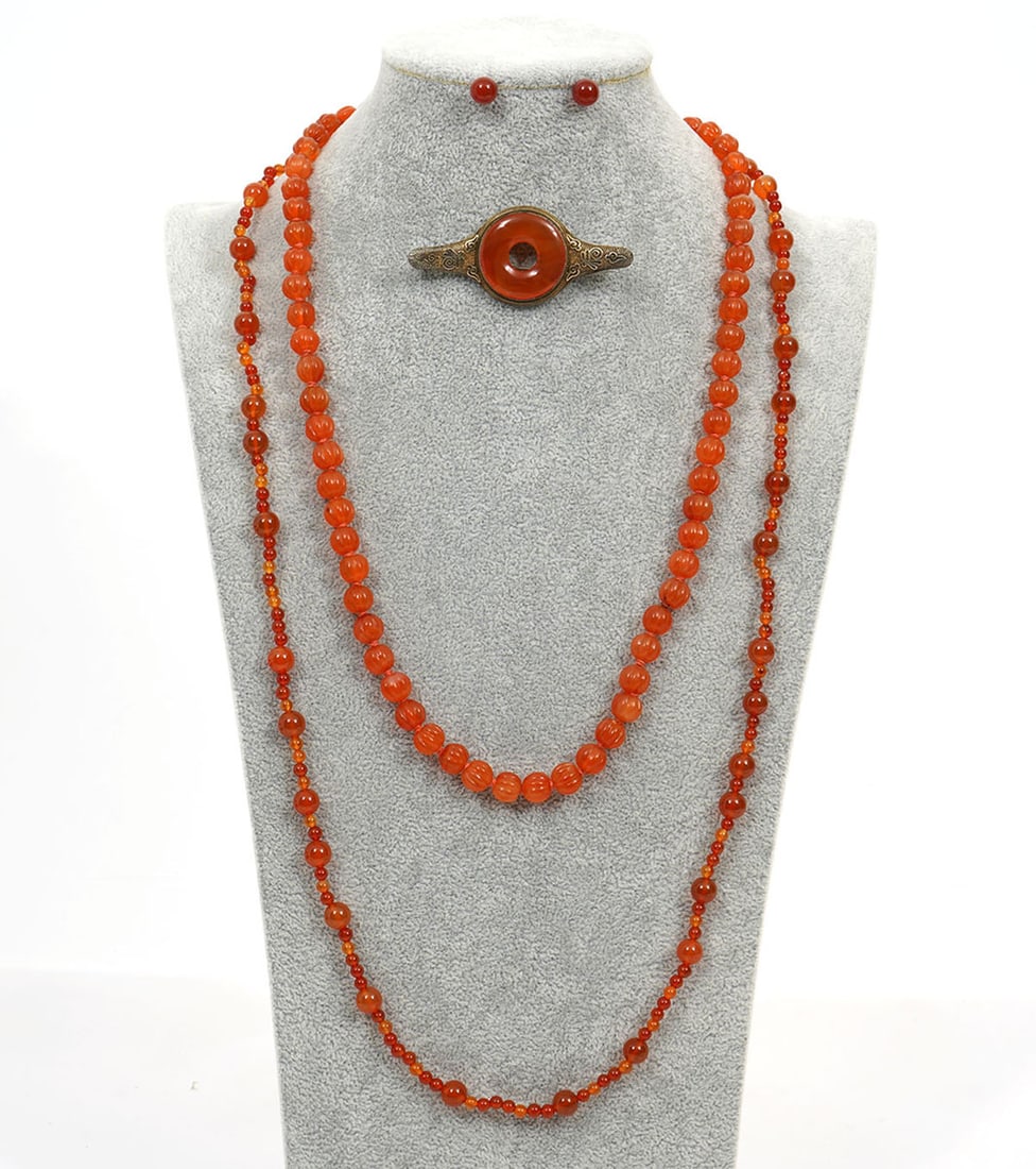 3 Pieces of Carved Carnelian Jewelry (1 of 8)