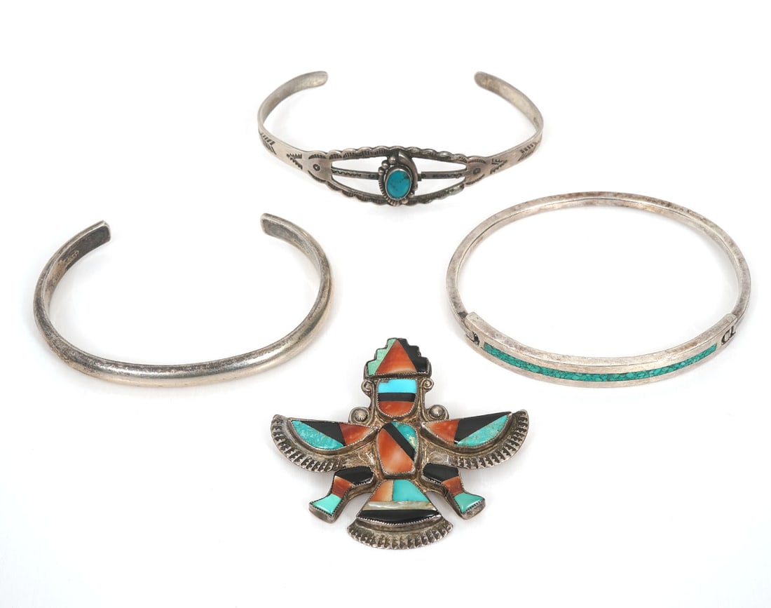 4Pc Group Artisanal Sterling Bracelets & Pin (1 of 10)