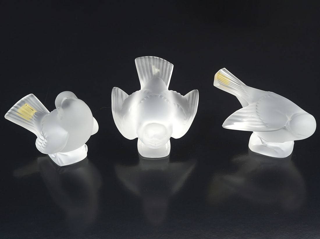 3 Lalique French Frosted Crystal Sparrow Birds (1 of 6)