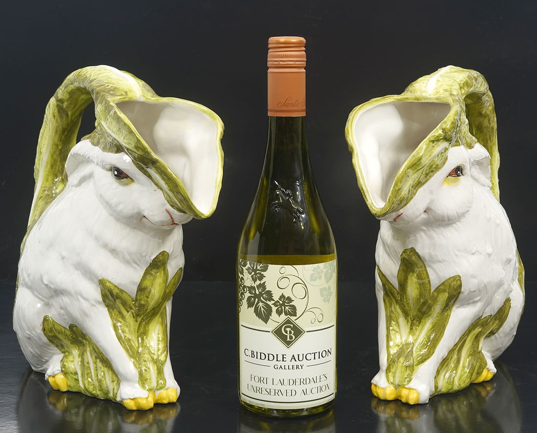 Pair of Italian Majolica Pottery Rabbit Pitchers (1 of 6)