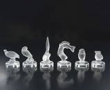 6 Lalique Moulded Frosted Glass Place Card Holders