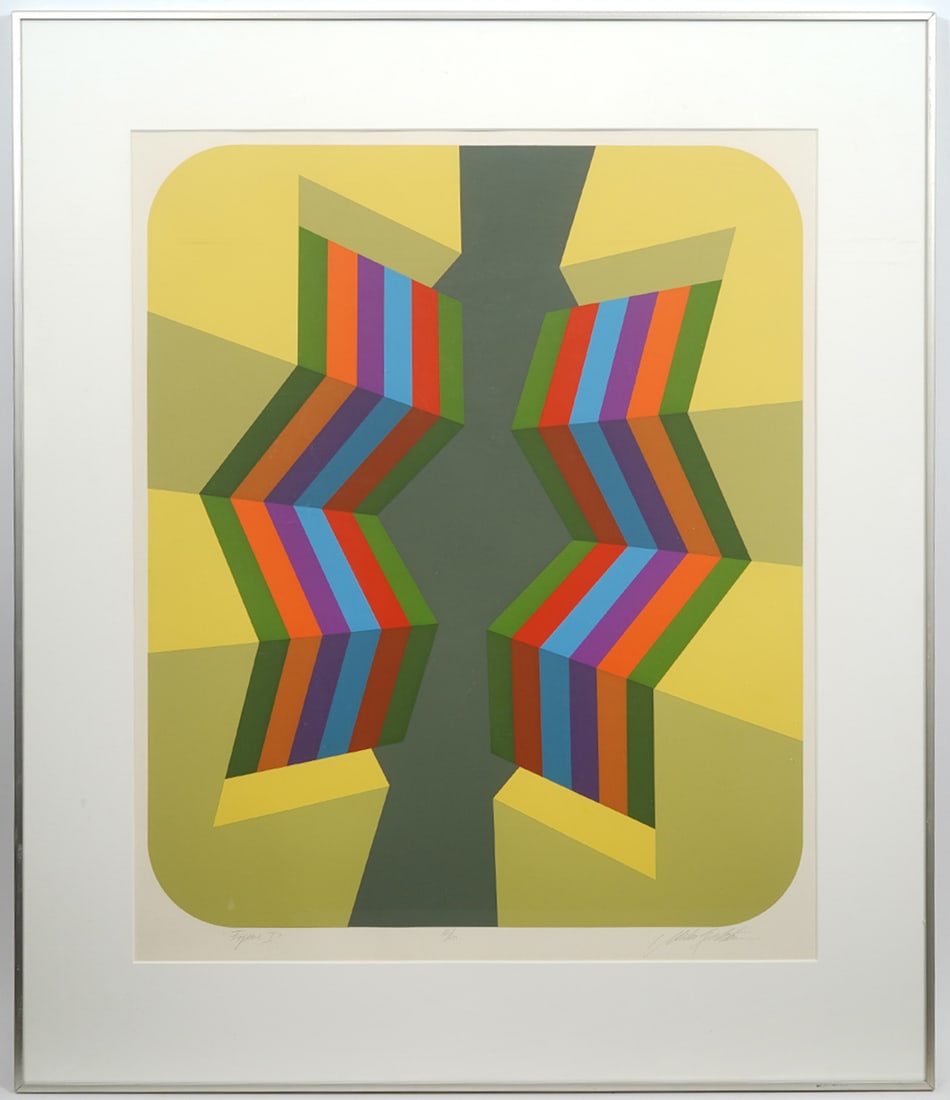 Marko Spalatin Op-Art Serigraph S/N: Marko Spalatin (Croatian b.1945) "Figure I" op-art serigraph, pencil signed lower right, numbered (12/60) lower center, titled lower left. Measurements: Visual Image - 26"H x 21"W; Framed - 34"H x 28"