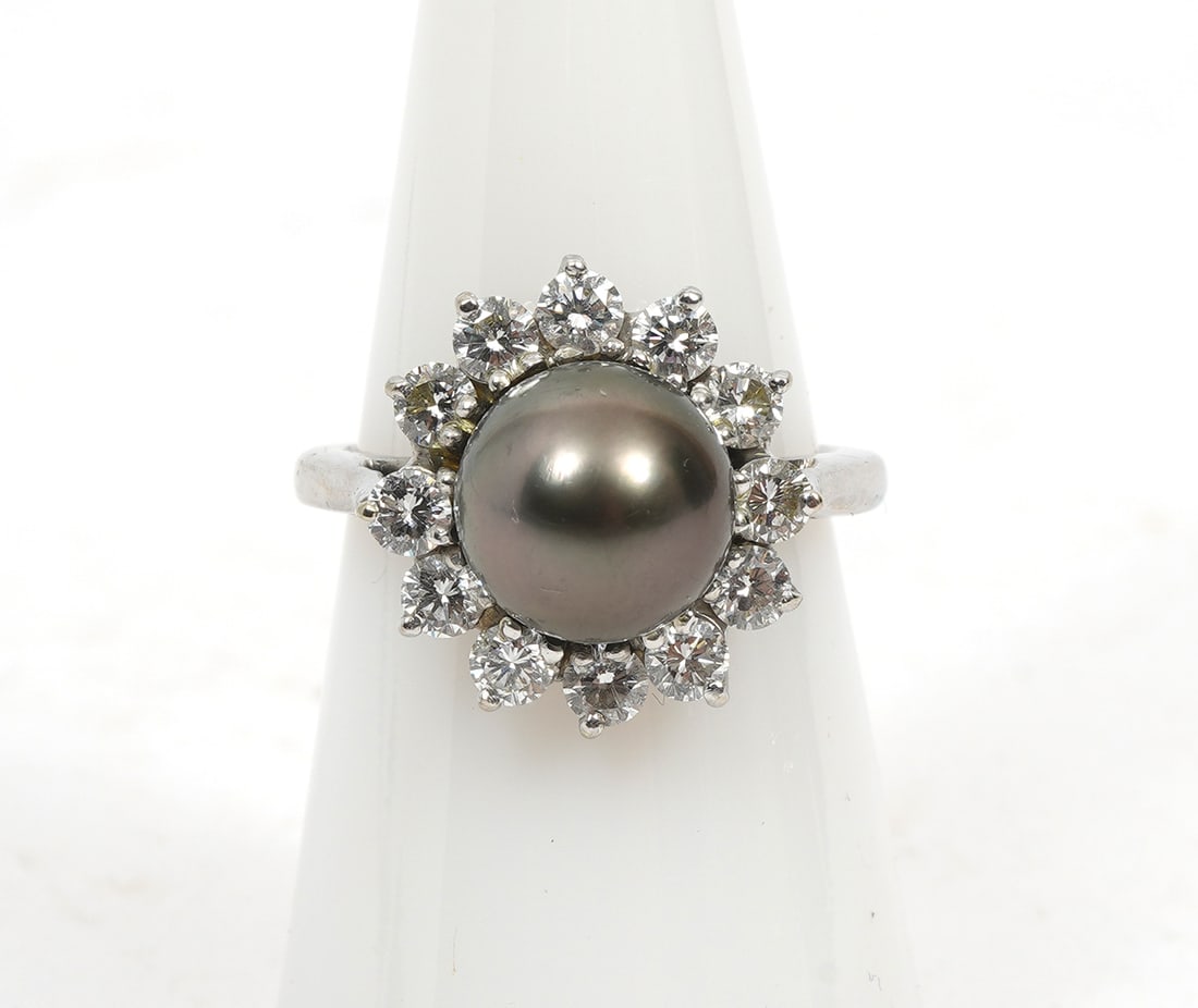 14K White Gold Diamond Bronze Pearl Ring (1 of 6)