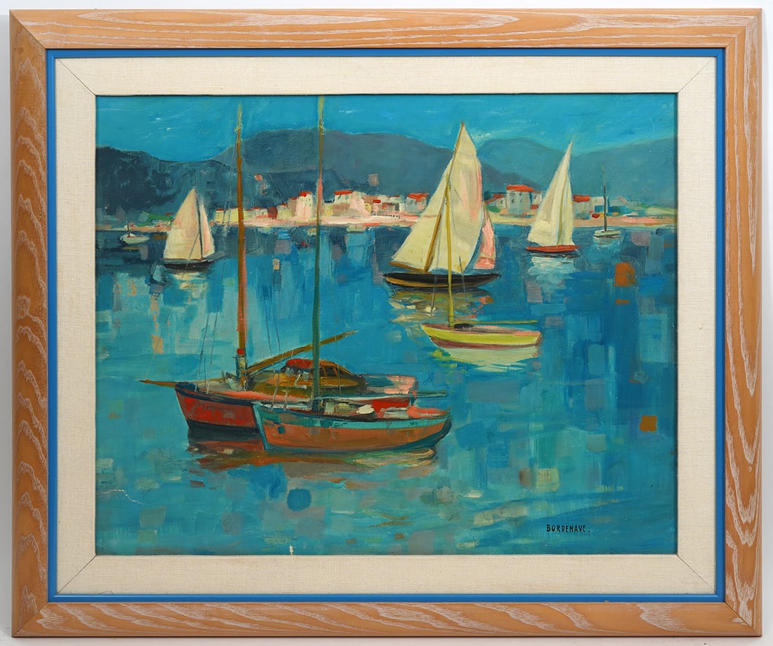 Pierre Bordenave Oil on Canvas Sailboats Painting (1 of 6)