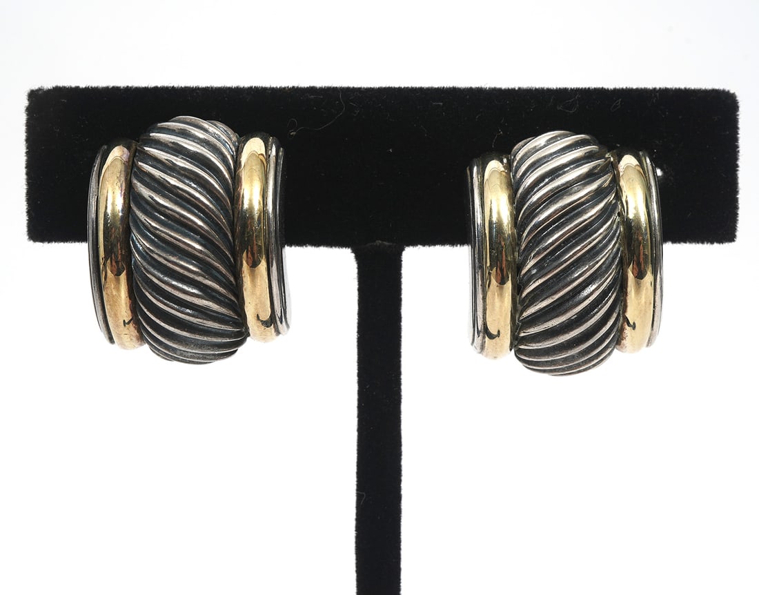 David Yurman Sterling Silver 14K Clip-On Earrings (1 of 4)