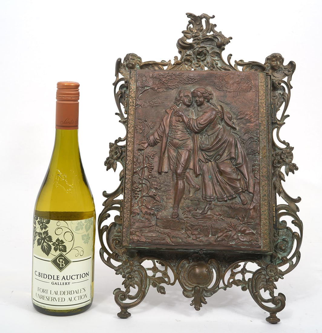 Art Nouveau Bronze Easel Tri-Fold Vanity Mirror (1 of 10)