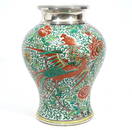 Chinese Phoenix Motif Vase Silver-Plate Mount