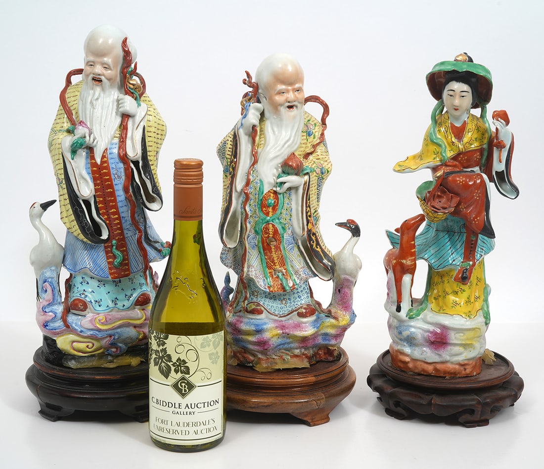 3 Chinese Porcelain Figurines on Wood Plinths (1 of 10)