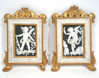 Pr. French Bisque Porcelain Cherub Plaques