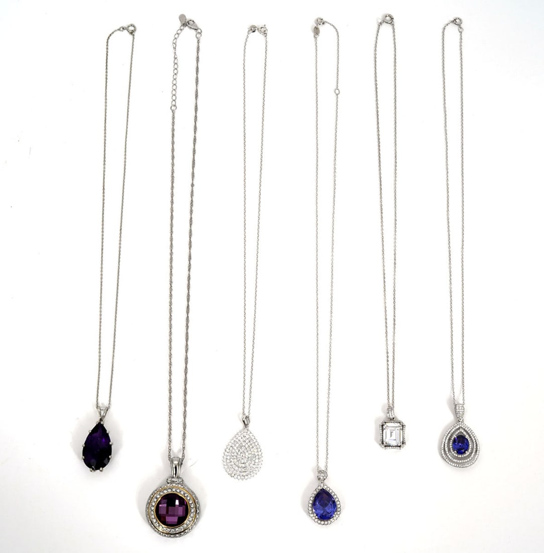 Six Sterling Silver Costume Pendant Necklaces (1 of 11)