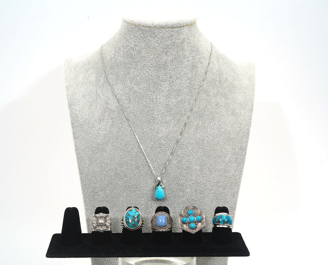 Six Pcs Sterling & Turquoise Jewelry (1 of 13)