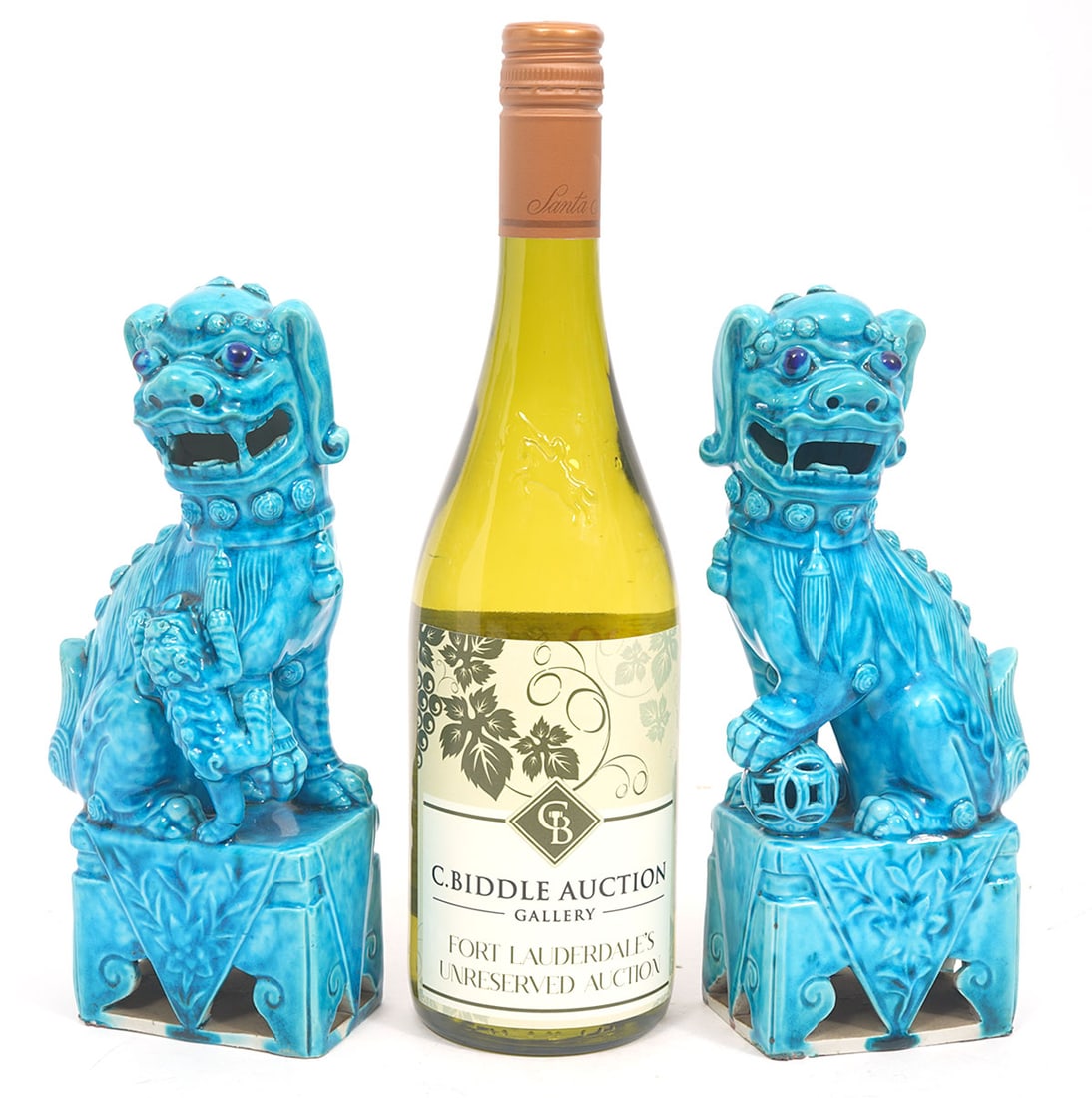 Pair of Chinese Blue Glazed Ceramic Foo Dogs (1 of 6)