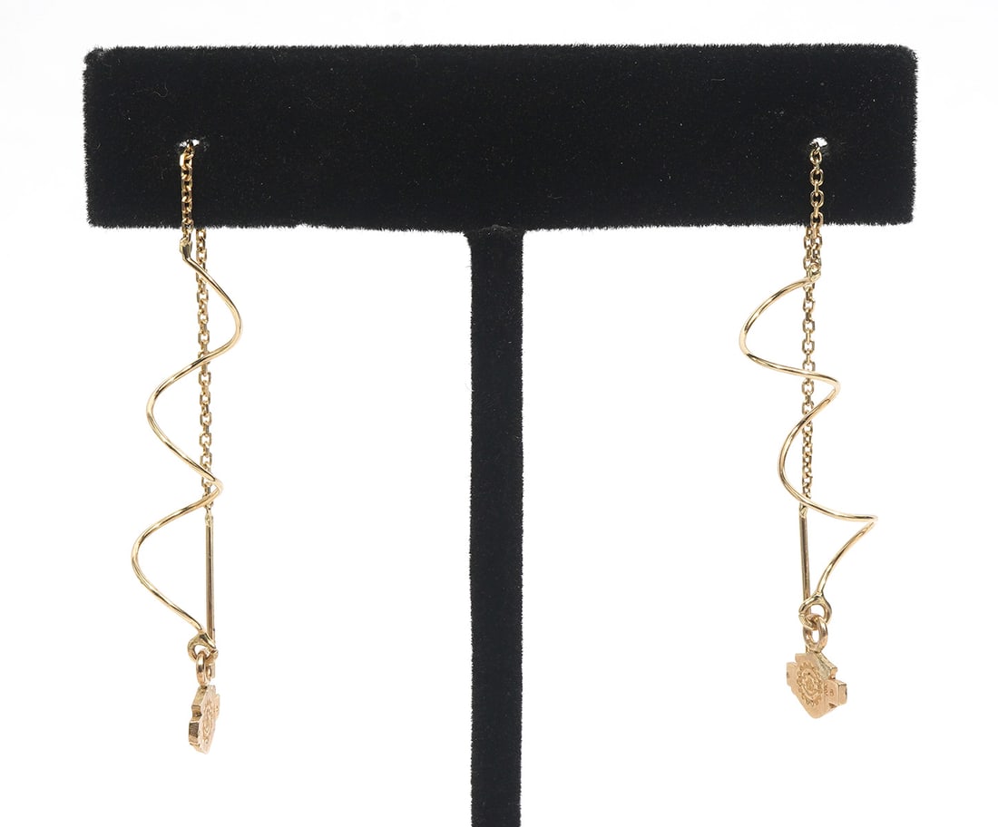Harley Davidson 14K YG Spiral Gold Dangle Earrings (1 of 4)